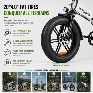 Bicicleta Eléctrico PULUMA EB FM-2.0 | Motor 500W | Batería 48V15Ah | Neumáticos de 20 Pulgadas | Velocidad Máx 25 km/h | Autonomía 45 km  | Gris