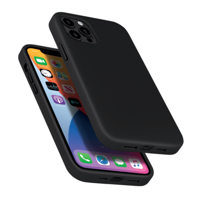 (O) Custodia antiurto in silicone gel morbido per Apple iPhone 12 Pro Max, nero satinato