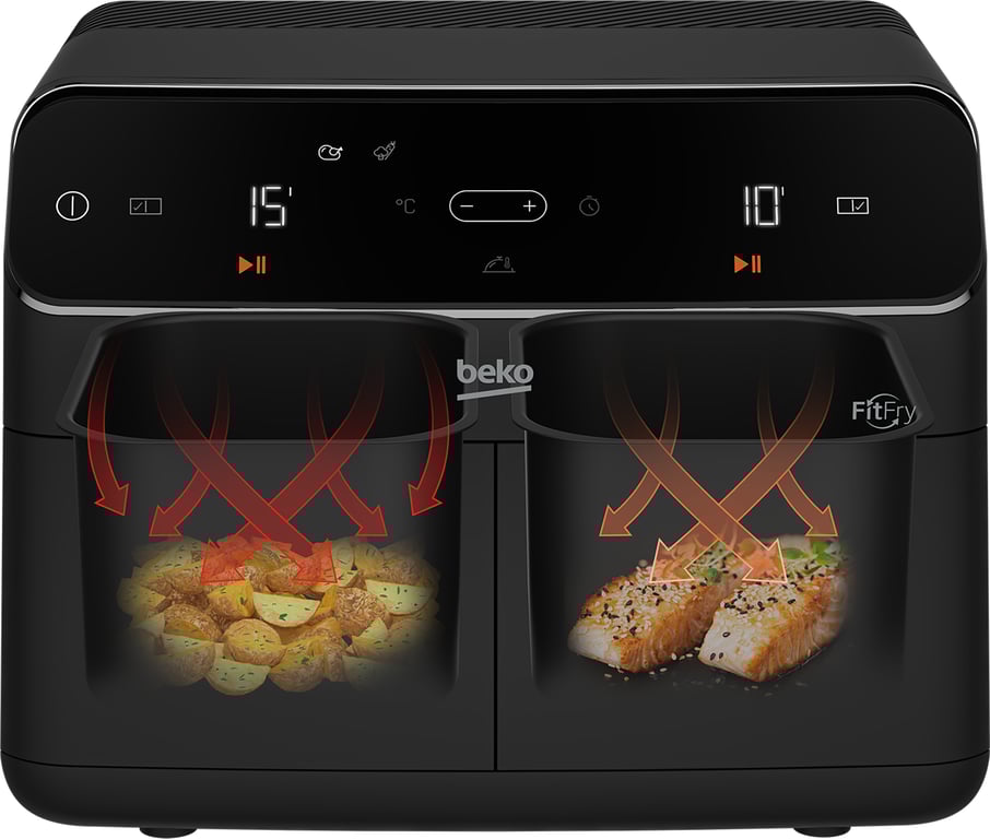 Beko FRL5388B Double 4,25 L Autonome 2400 W Friteuse d'air chaud Noir - Neuf