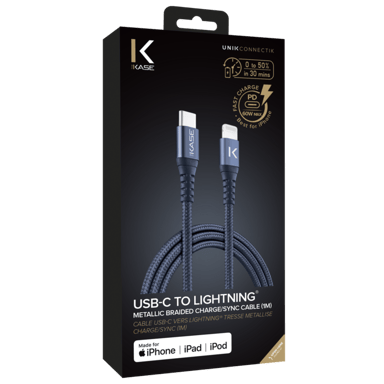 Cable de carga/sincronización trenzado metálico USB-C a Lightning con certificación MFi de Apple (1M), azul Oxford