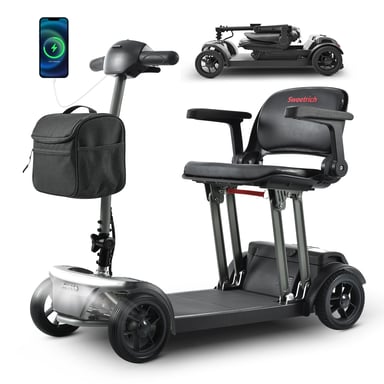 Scooter Électrique Pour Senior et PMR | SWEETRICH AIR TRAVELLER | Vitesse Max 6 km/h | Portée de 15 km | Moteur 180W | Batterie 12Ah | Pneus Pleins | Noir