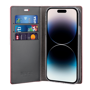 Diarycase 2.0 Custodia a conchiglia in vera pelle con supporto magnetico per Apple iPhone 14 Pro, rosso bordeaux