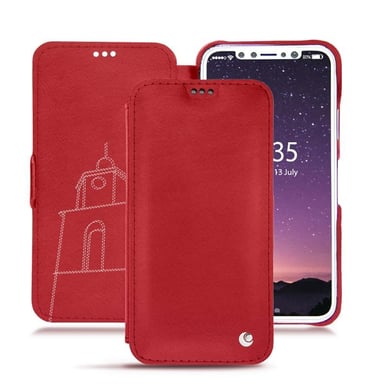 Funda de piel Apple iPhone Xs - Solapa horizontal - Rojo - Piel lisa de primera calidad