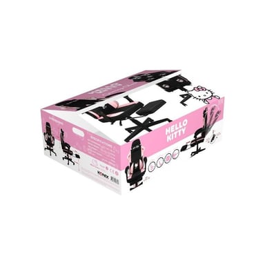 Chaise gaming de bureau Konix Hello Kitty coussin lombaire mousse mémoire 0–150° avec repose-pied base classe 4 360° Noir/Rose