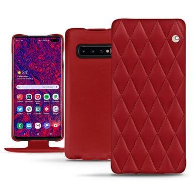 Housse cuir Samsung Galaxy S10 5G - Rabat vertical - Rouge - Cuir lisse couture