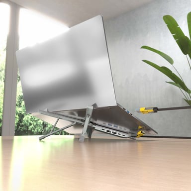 AISENS Soporte de Sobremesa Ajustable Para Portail / Tablet Con USB-C Docking 4 en 1, Gris