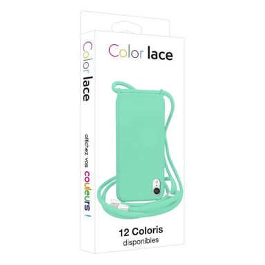 Coque pour iPhone XR en TPU Premium Color Lace avec Cordon Tour de Cou Turquoise