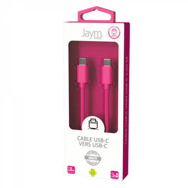 Câble USB-C vers Type-C 3A - 1,5 mètres - Collection POP - Rose