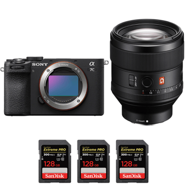 Cámara híbrida Sony A7C II Noir + FE 85mm f/1.4 GM + 3 SanDisk 128GB Extreme PRO UHS-II + Ebook ''20 consejos para fotos que impactan''