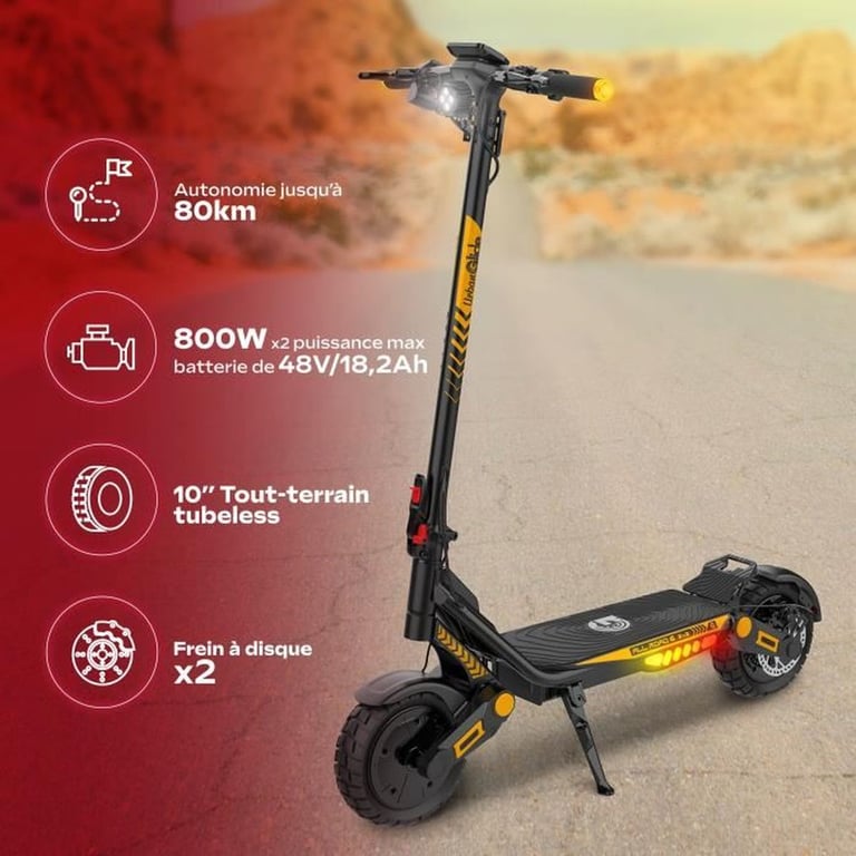 Trottinette électrique URBANGLIDE All Road 6 2x2 Pneus 10 Max 25 kmh Autonomie jusqu’à 80 km - vue 4