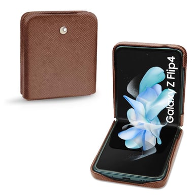 Coque cuir Samsung Galaxy Z Flip4 - Seconde peau - Marron - Cuir saffiano