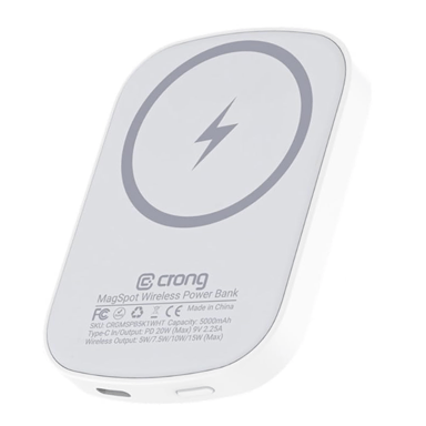 Batterie Externe sans fil MagSafe 5000mAh USB-C Power Delivery 20W MagSpot Blanc