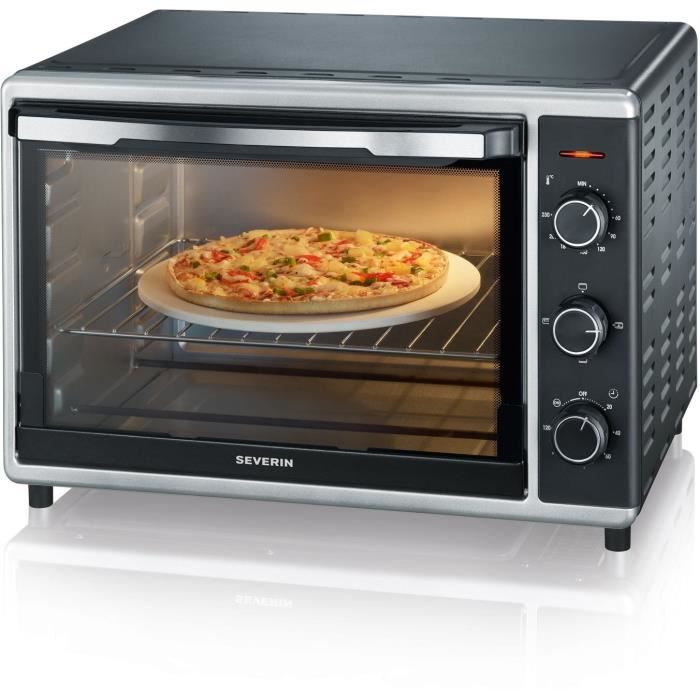Mini Four chaleur SEVERIN TO2058 tournante 42 L, pierre a pizza et tournebroche, Four posable 1 800 W, Minuteur 120 min, Noir/Inox - Neuf