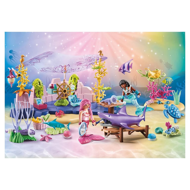 Playmobil 71499 Centre de Soin des sirènes pour Animaux Marins Princess Magic Comprend Deux Personnages des Coquillages Qui se fixent sur la Baignoire et Un décor Dès - vue 4