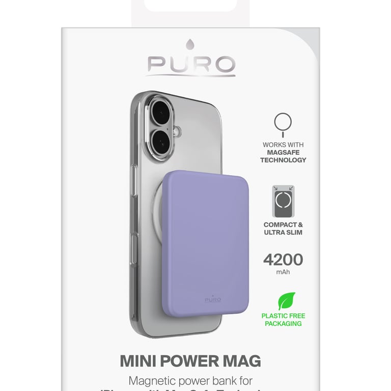 PURO Mini Power Mag Lithium Polymère LiPo 4200 mAh Recharge sans fil Lavande Neuf - vue 2