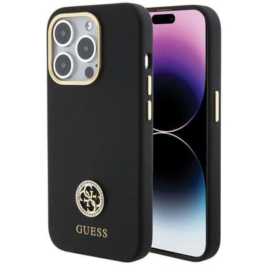Étui Guess pour iPhone 15 Pro Max 6.7'' noir étui rigide Silicone Logo Strass 4G