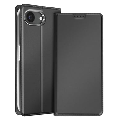 Dux Ducis Funda para iPhone 16e Efecto Satinado Porta tarjetas Soporte Vídeo Negro