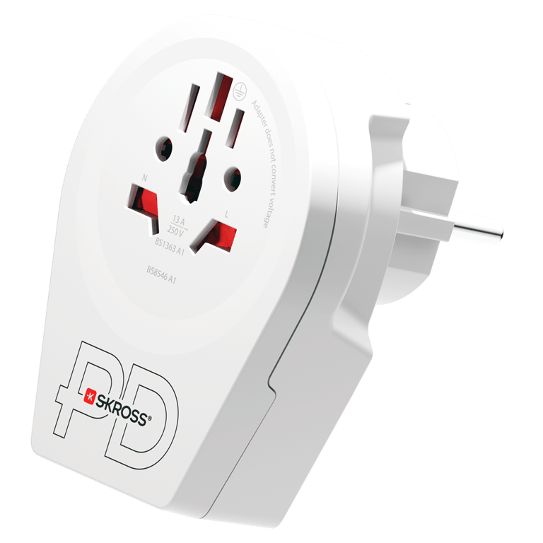 Adaptateur voyage USB A + USB C PD Monde vers Europe 23 poles Skross Neuf