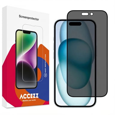 Accezz Protection d'écran en verre trempé Privacy pour Apple iPhone 14 Pro Max / 15 Plus / 16 Plus