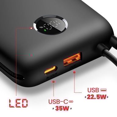Swissten Batería Externa 20000mAh Cables USB-C y Lightning Pantalla LED Negro