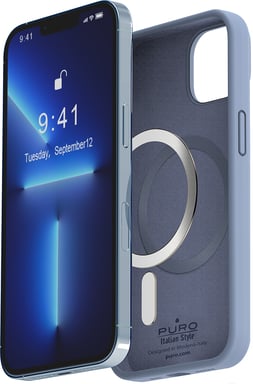 Coque iPhone 14 Silicone Icon Compatible MagSafe Bleue Puro