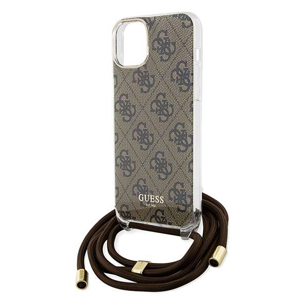 Étui Guess pour iPhone 15 6.1  marron étui rigide Crossbody Cord 4G Print - Neuf