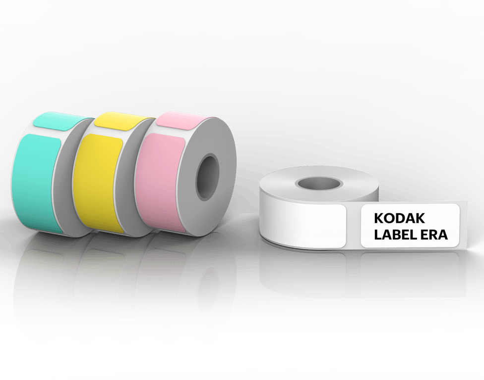 Kodak Label Era - Lot de 12 rouleaux de papier adhésif (9 blancs, 1 rose, 1 vert, 1 jaune) pour imprimante M50 - Idéal pour des étiquettes durables et colorées, facile à utiliser - Neuf