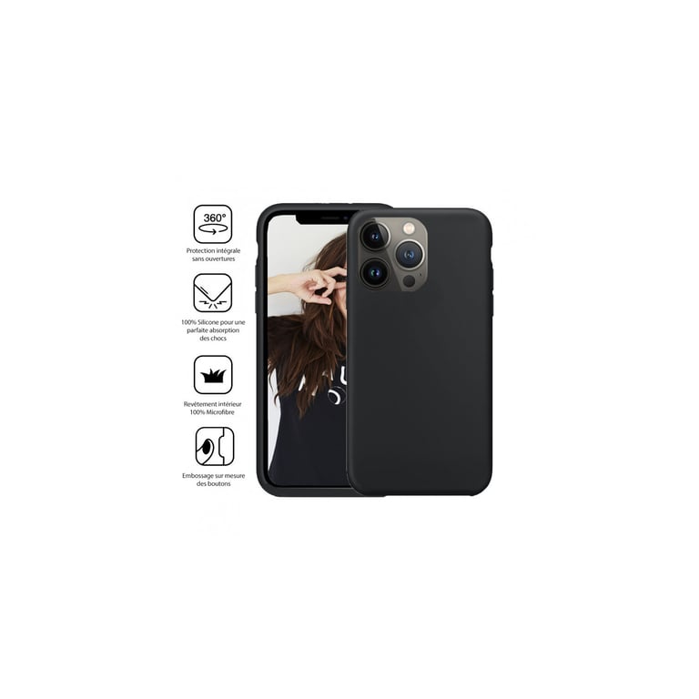 JAYM - Coque Silicone Premium Noire pour Apple iPhone 14 Pro Max [Compatible Magsafe] 100% Silicone et Microfibre - Renforcée et Ultra Doux