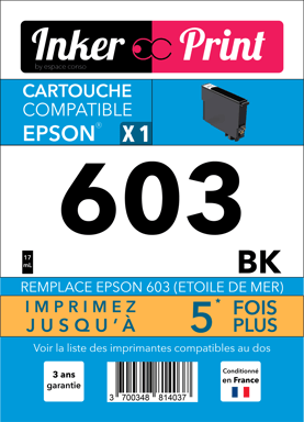 Cartouche d'encre recyclée compatible avec EPSON 603 XL (Noir)