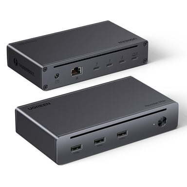 Revodok Max 208 Dock Thunderbolt 4 40Gbps 15W Único 8K30Hz Doble Visualización 4K60Hz 8 en 1 Estación de Trabajo con Tres TBT4 Multi USB 3.2 10Gbps Adaptador Ethernet Gigabit DC 140W Alimentado
