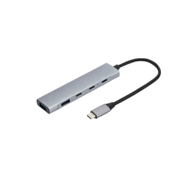 Hub USB C a 5 porte, 2 porte USB A 3.2 gen 1, 2 porte USB-C 3.2 gen 1 superspeed 5Gbps, 1 porta USB-C Power Delivery charge 100W, involucro in alluminio