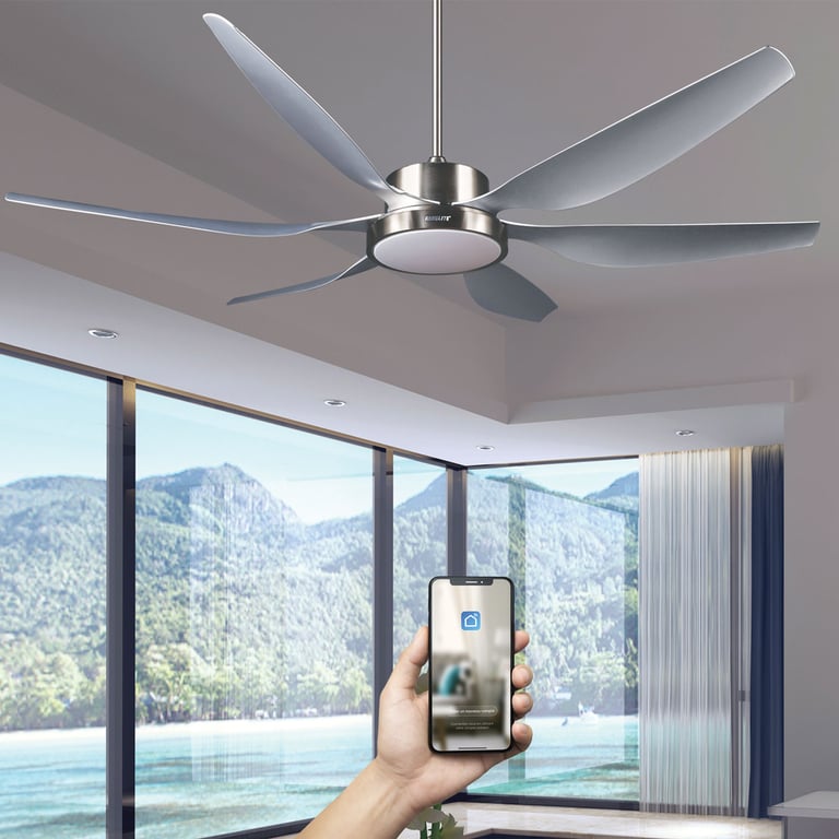 Fanelite Ventilateur de plafond 168 cm gris HUAHINE - Moteur DC 55W - LED 22W 3 couleurs - Silence + PURIFICATEUR D'AIR INCLUS Gris - vue 3