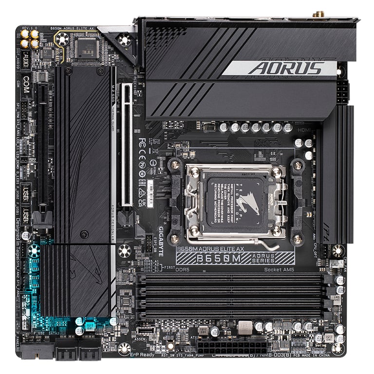 GIGABYTE B650M AORUS ELITE AX Carte mère AMD Ryzen série 9000 VRM 12+2+1 phases jusqu'à 8000 MHz DDR5 OC 1xPCIe 5.0 + 1xPCIe 4.0 .2 LAN 2 5 GbE WIFI 6E USB 3.2 Gen 2 Neuf - vue 2
