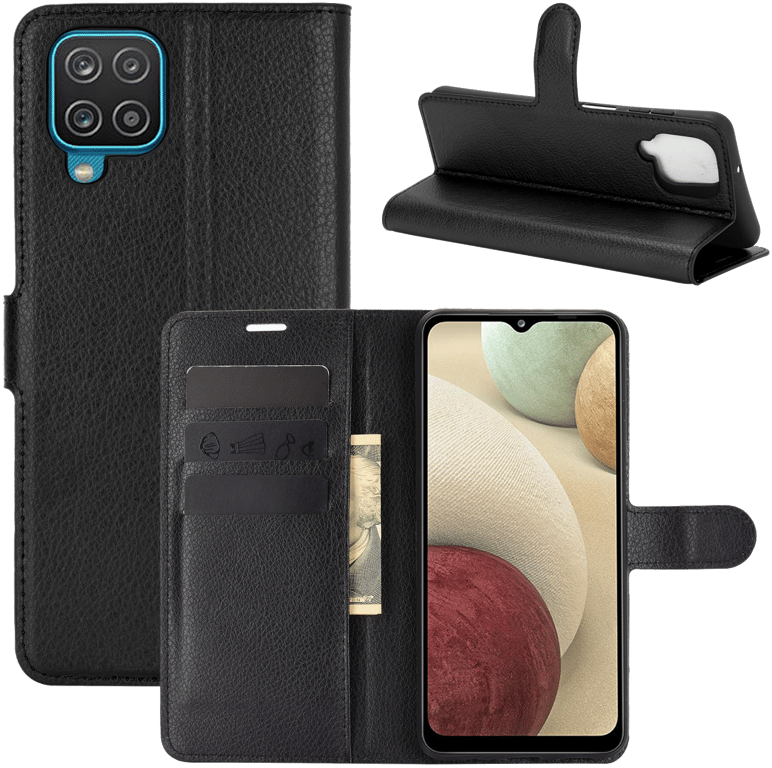 Portefeuille pour SAMSUNG Galaxy A12 Simili-cuir Rabat Protection (NOIR)