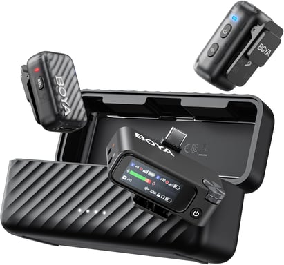 Microfono Lavalier Wireless Boyamic 2, Riduzione Rumore IA -40 dB, 24-32 bit, Autonomia 54h, USB-C, Audio Pro 48kHz