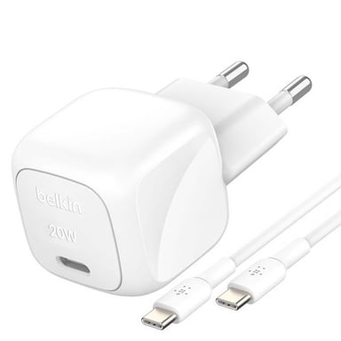 Belkin Paquete Cargador de pared USB-C de 20W con Power Delivery y PPS y cable USB-C de 1m Blanco