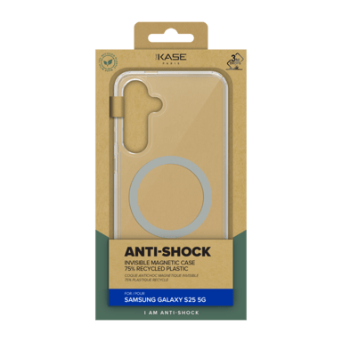 Custodia magnetica antiurto invisibile realizzata con il 75% di plastica riciclata per Samsung Galaxy S25 5G, trasparente