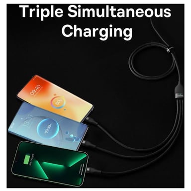 Baseus Flash Series 2 3 en 1 cable de carga rápida - USB-C a USB-C / Lightning / Micro-USB - 100 vatios - 1,5 metros - Negro