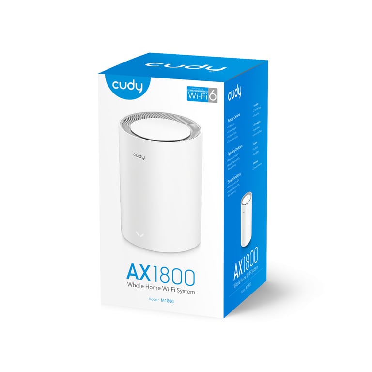 Cudy M1800 1-Pack Bi-bande (2,4 GHz / 5 GHz) Wi-Fi 6 (802.11ax) Blanc Interne - Neuf