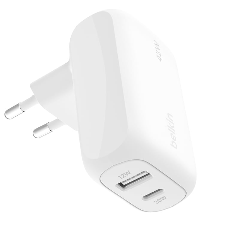 Belkin Cargador de pared 2 en 1 USB-C 30W + USB 12W BoostCharge Blanco - Nuevo