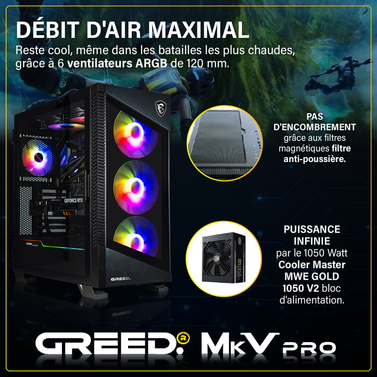 GREED MK5 Pro Gaming PC / Ordinateur Intel Core i9 12900KF Nvidia Geforce RTX 5080 RAM DDR5 Watercool SSD PC Gamer avec WiFi + Windows 11 Pro Neuf - vue 3