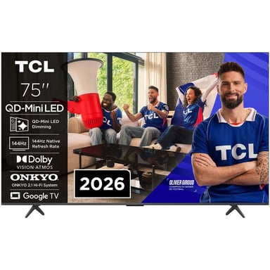 Téléviseur TCL QD-Mini LED 75P89L 75 pouces 4K Google TV 144 Hz Dolby Atmos Bluetooth 5.4 Aluminium brossé
