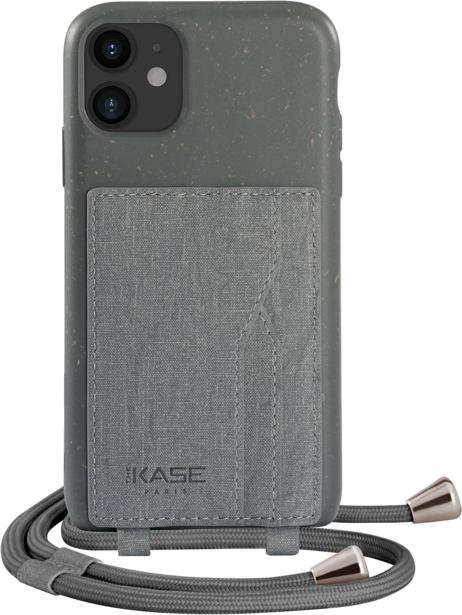 Coque antibactérienne Vegan bio en bandoulière pour Apple iPhone 11, Gris lave