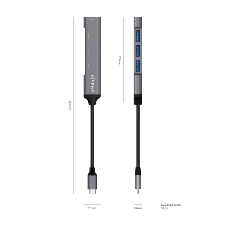 AISENS A109 0541 hub & concentrateur USB 3.2 Gen 1 3.1 Gen 1 Type C 5000 Mbit/ Neuf - vue 3