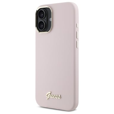 Étui Guess pour iPhone 16 Plus 6.7'' rose étui rigide Silicone Script Metal Logo & Frame