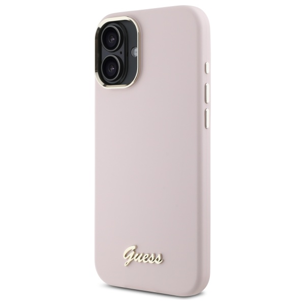 Guess Coque Silicone Script Metal Logo & Frame pour iPhone 16