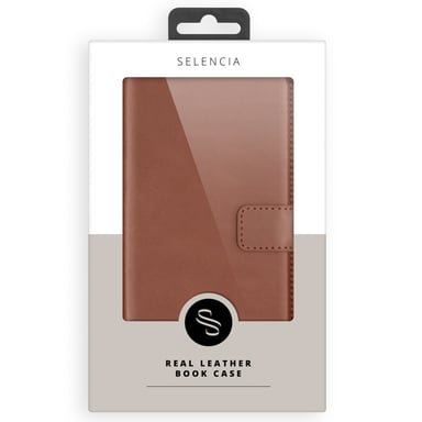 Selencia Étui portefeuille en cuir véritable pour Apple iPhone 16 Pro Max - Lichtbruin