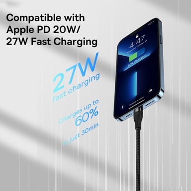 Baseus Flash Series 2 3 en 1 cable de carga rápida - USB-C a USB-C / Lightning / Micro-USB - 100 vatios - 1,5 metros - Negro