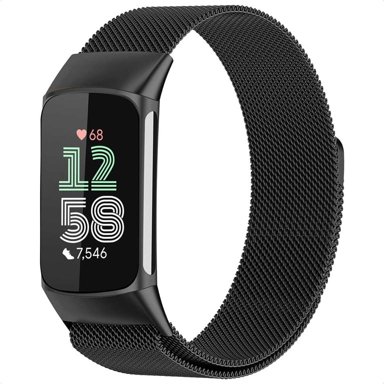 imoshion Bracelet magnétique milanais pour Fitbit Charge 5 - Taille M - Noir - Neuf