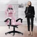 Silla gaming reclinable de cuero sintético con respaldo alto, reposacabezas y soporte lumbar - Rosa y blanco